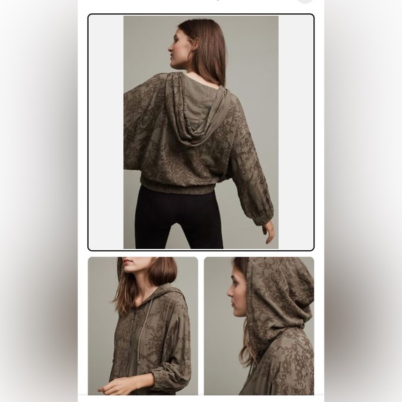 Anthropologie Saturday Sunday Zip Up Embroidered Gray/Green Hoodie in Size Small - Picture 2 of 13